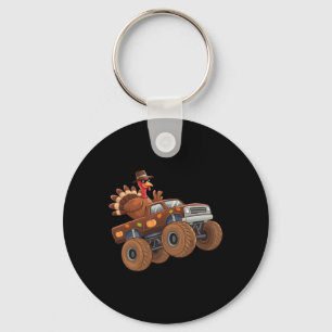 Turkey Thanksgiving Riding Monster Truck Boys Kids Keychain