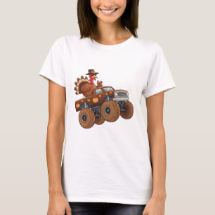 Turkey Thanksgiving Riding Monster Truck Boys Kids T-Shirt