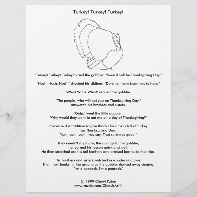 Turkey Thanksgiving Vegetarian Colouring Story Flyer (Front)