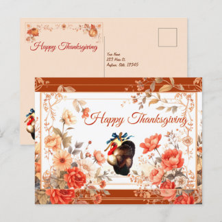 Turkey Thanksgiving Wishes Holiday Postcard