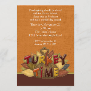 Turkey Time Thanksgiving Dinner Invitation