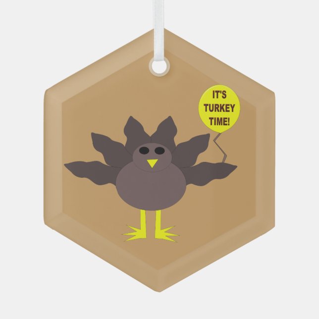 Turkey Time Thanksgiving Glass Ornament (Front)