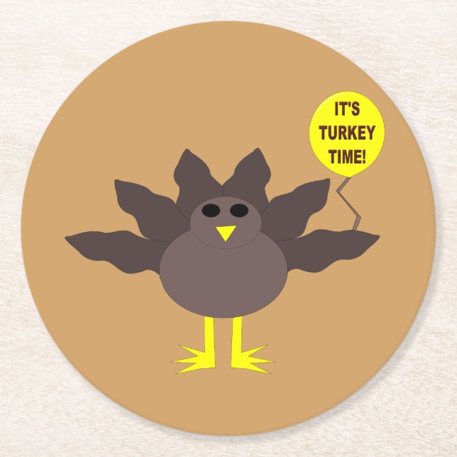 Turkey Time Thanksgiving Paper Coasters (Front)