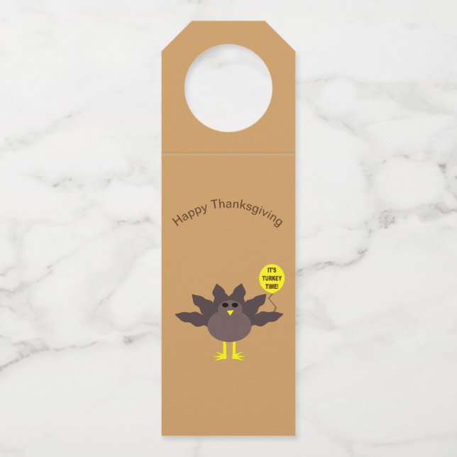 Turkey Time Thanksgiving Personalized Bottle Tag (Front)