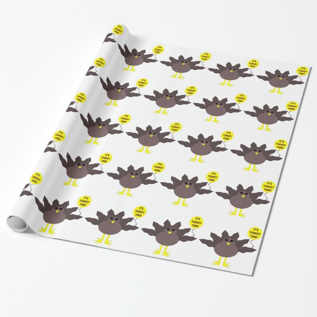 Turkey Time Thanksgiving Wrapping Paper (Unrolled)