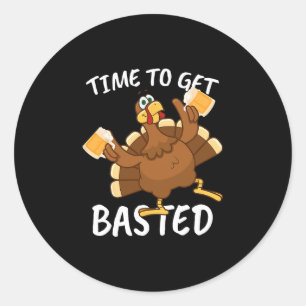 Turkey Time To Get Sted Retro Happy Thanksgiving M Classic Round Sticker