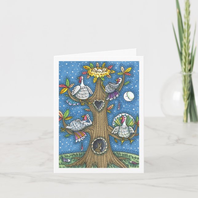 TURKEY TREE, THANKSGIVING FUNNY GOBBLERS Blank Card (Front)