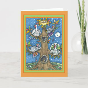 TURKEY TREE, THANKSGIVING FUNNY GOBBLERS ROOSTING HOLIDAY CARD