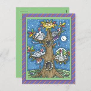 TURKEY TREE, THANKSGIVING FUNNY GOBBLERS ROOSTING HOLIDAY POSTCARD