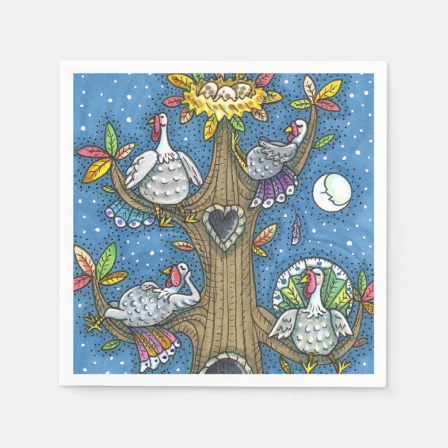 TURKEY TREE, THANKSGIVING FUNNY GOBBLERS ROOSTING NAPKIN (Front)