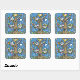 TURKEY TREE, THANKSGIVING FUNNY GOBBLERS ROOSTING SQUARE STICKER