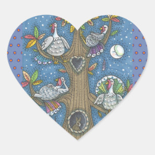 TURKEY TREE, THANKSGIVING GOBBLERS STICKERS Heart