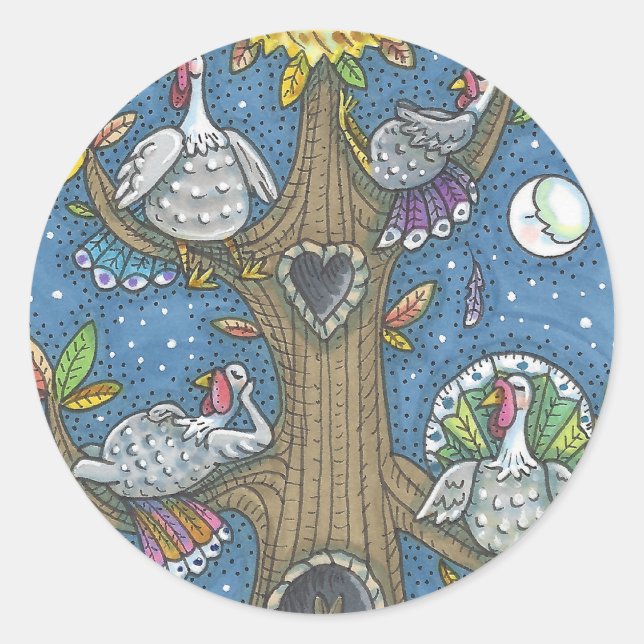 TURKEY TREE, THANKSGIVING GOBBLERS STICKERS Round (Front)