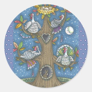 TURKEY TREE, THANKSGIVING GOBBLERS STICKERS Round