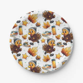 Turkey Trot Fun Run 5k Thanksgiving Running Design Paper Plate