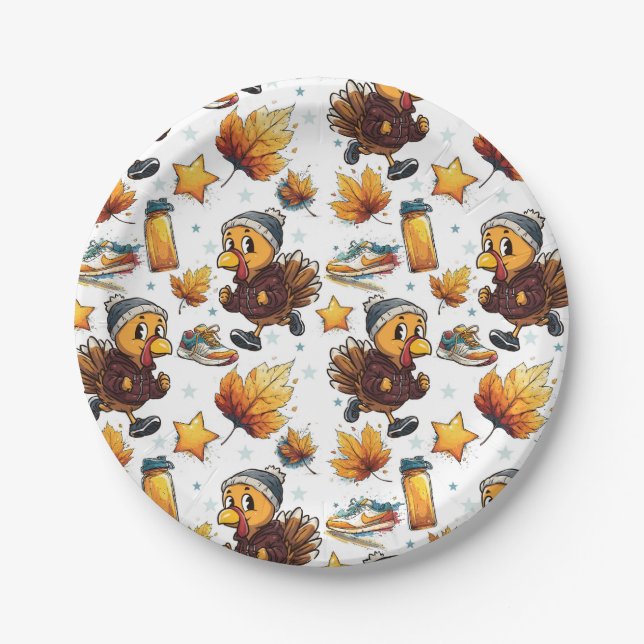 Turkey Trot Fun Run 5k Thanksgiving Running Design Paper Plate (Front)