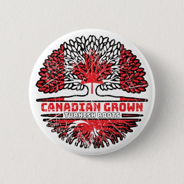 Turkey Turkish Canadian Canada Tree Roots Flag 2 Inch Round Button (Front)