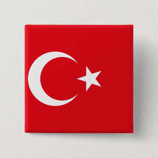 Turkey (Turkish) Flag 2 Inch Square Button (Front)