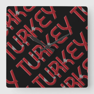 Turkey Turkish Flag Colours Typography Square Wall Clock
