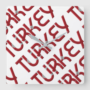 Turkey Turkish Flag Colours Typography Square Wall Clock