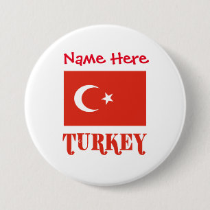 Turkey Turkish Flag Red Personalization  3 Inch Round Button