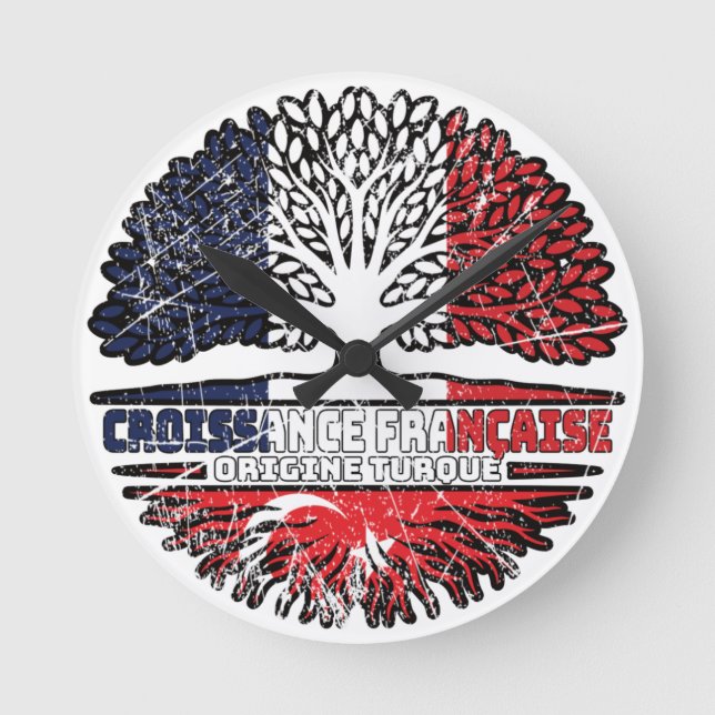Turkey Turkish French France Tree Roots Flag Round Clock (Front)