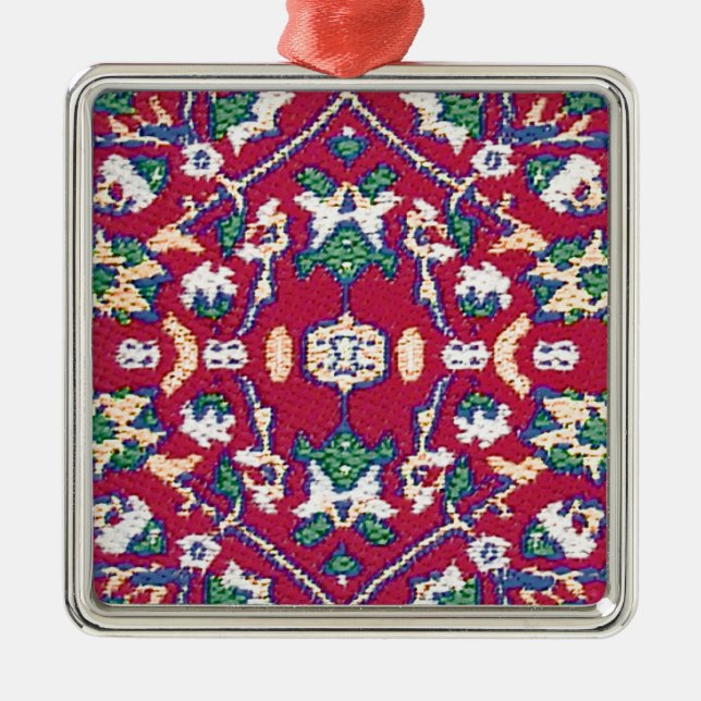Turkey,Turkish,Textile,Cloth,Rug Pattern Muted Red Metal Ornament (Front)
