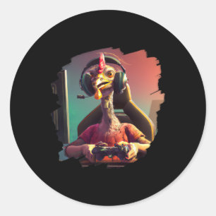 Turkey Video Game Gamer Thanksgiving Turkey Classic Round Sticker