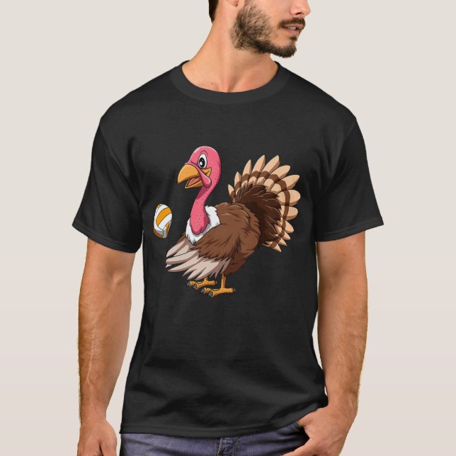 Turkey Volleyball Thanksgiving Turkey Playing T-Shirt (Front)