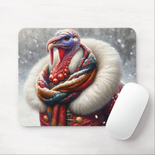 Turkey Wearing a Red Winter Coat Mouse Pad