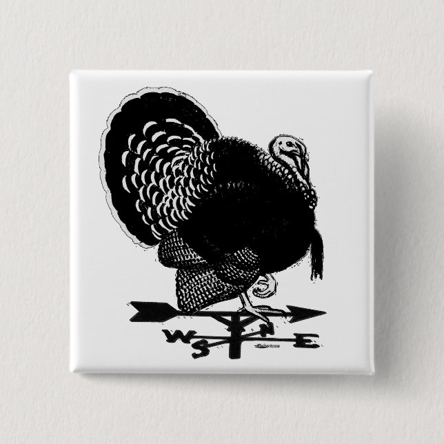 Turkey Weathervane 2 Inch Square Button (Front)