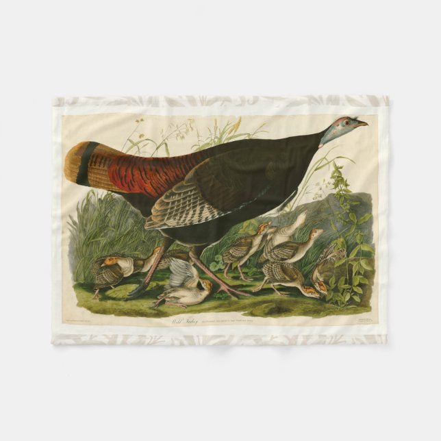 Turkey Wild Audubon Bird Painting Fleece Blanket (Front (Horizontal))