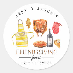 Turkey Wine & Pie   Friendsgiving Thanksgiving Classic Round Sticker
