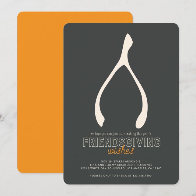 Turkey Wishbone Modern Friendsgiving Invitation (Front/Back)
