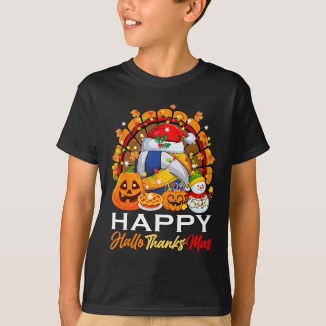 Turkey Witch Volleyball Ball Xmas Lights Hallothan T-Shirt (Front)