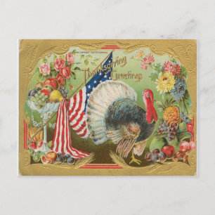 Turkey with Flag - Thanksgiving Greetings Postcard