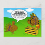 Turkey with Jetpack - Funny Thanksgiving Postcard<br><div class="desc">Inspired by an old WKRP episode in which live turkeys are dropped from a helicopter during a Thanksgiving promotion and end up hitting the ground like "sacks of wet cement", prompting the station manager at the end to say "As God is my witness I thought turkeys could fly". Well, in...</div>