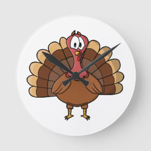 Turkey with Wide Tail Round Clock