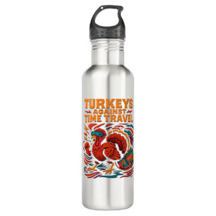 Turkeys Against Time Travel – Funny Retro Turkey D 710 Ml Water Bottle