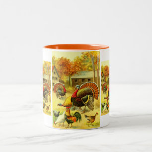 Turkeys and chickens Two-Tone coffee mug