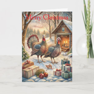 Turkeys at Christmas Holiday Card
