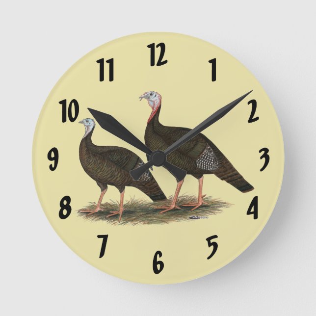 Turkeys Eastern Wild Pair Round Clock (Front)
