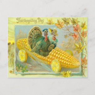 Turkeys In A Corn Car Postcard