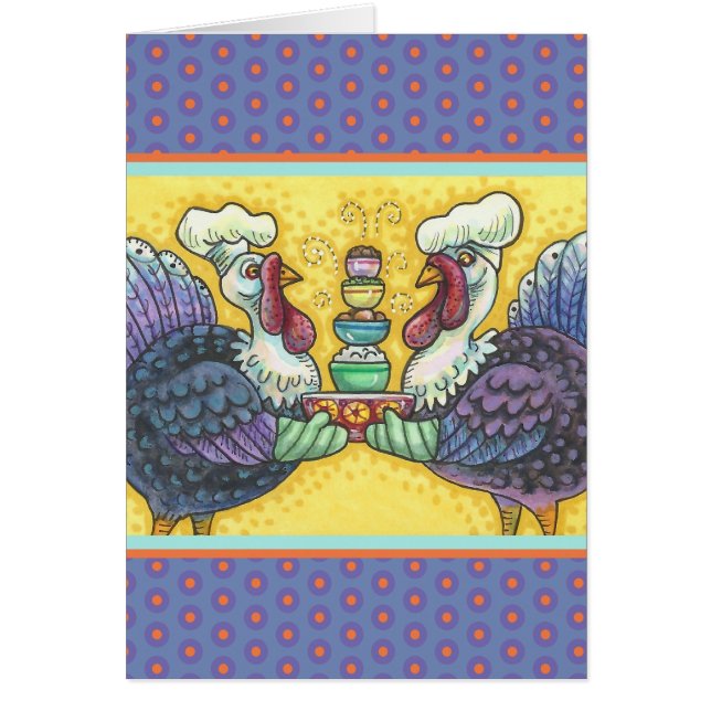 TURKEYS IN KITCHEN THANKSGIVING GREETING CARD Vers (Front)