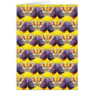 TURKEYS IN KITCHEN THANKSGIVING GREETING CARD Vers