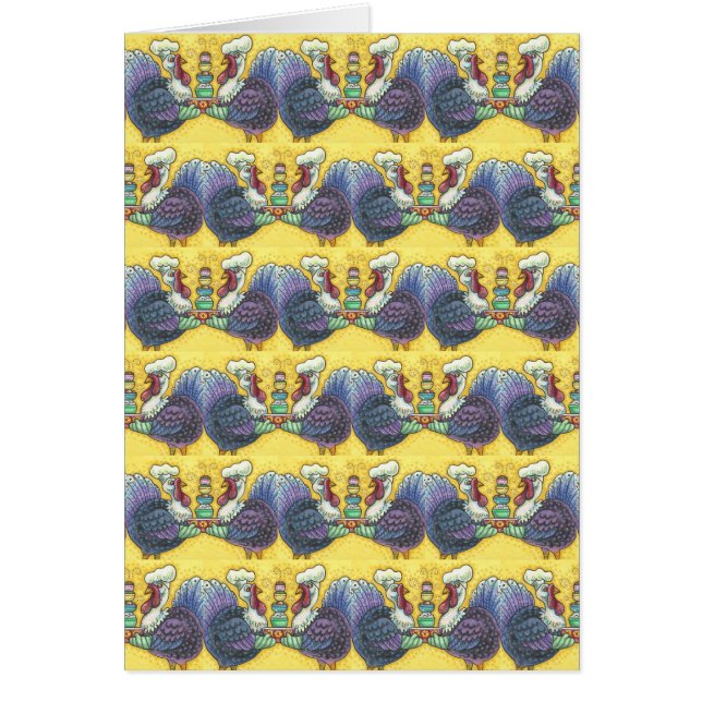 TURKEYS IN KITCHEN THANKSGIVING GREETING CARD Vers (Front)