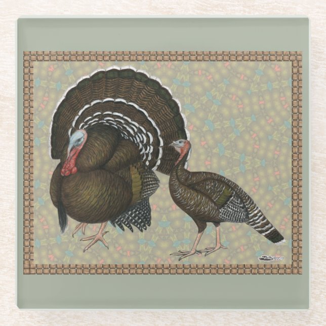 Turkeys Standard Bronze Portrait Glass Coaster (Front)