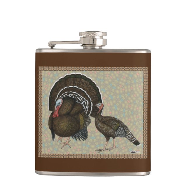 Turkeys Standard Bronze Portrait Hip Flask (Front)