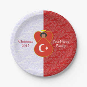 Turkish Angel Flag on Red and White Personalized  Paper Plate