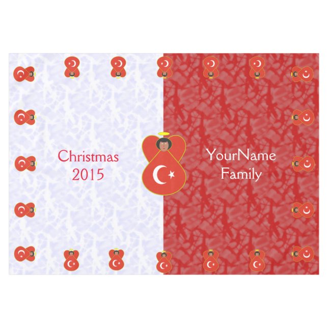 Turkish Angel Flag on Red and White Personalized  Tablecloth (Front (Horizontal))